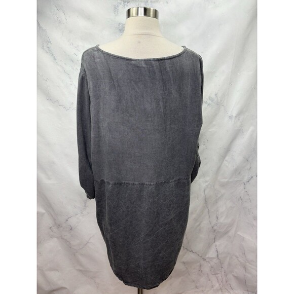 Caroline Rose Tunic Blouse Women 1X Gray Linen Relaxed Lagenlook Hi Low Boho - Picture 10 of 16